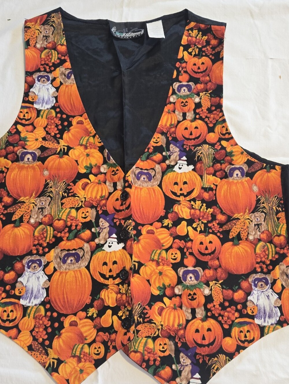 Vtg Jessica Stevens Womens Halloween Vest~ Ghost Pumpkin Bear Boo~ Sz L/XL